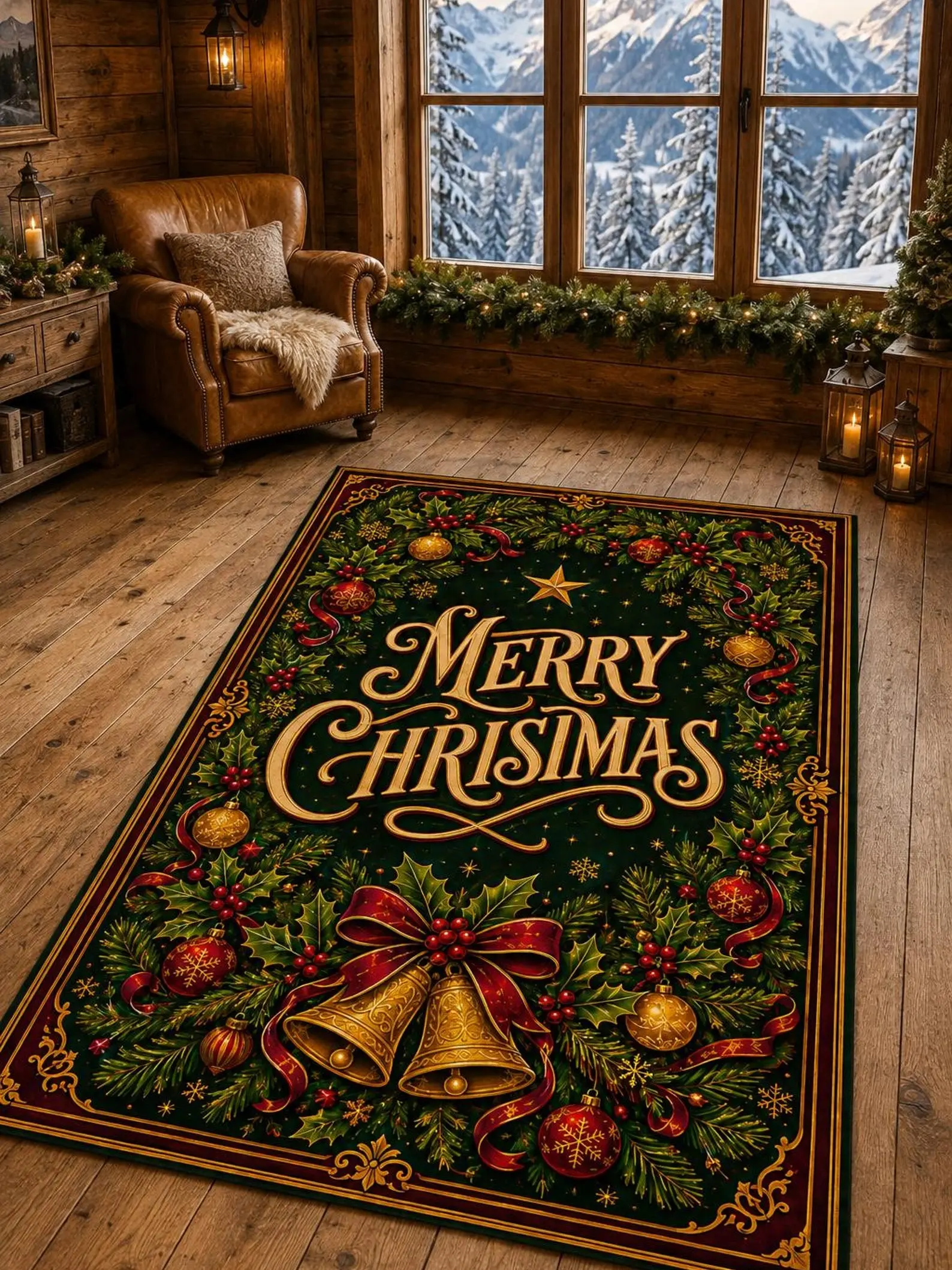 Christmas Patchwork Plaid Area Rug, Holiday Living Room Carpet