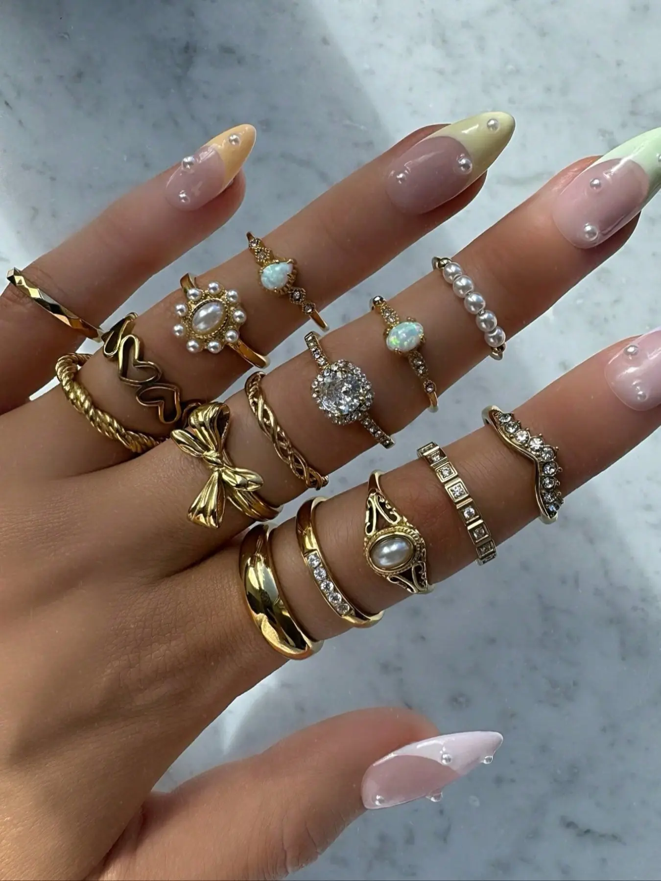 15pcs Summer Bohemian Rings Set, Boho Style Dainty, Boho Jewelry, Bohemian Stackable Rings, Stacking Ring, elegant glittering ring, Beautiful Rings, Flowers, Leaves, Faux Pearls, for Women, Daily, Beach, Valentine's Day, Mother's Day, Easter, Gift