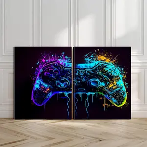 2pcs Colorful Design Wall Art, Gaming Fun Poster, Abstract Art Art Prints, Energetic Home Decor, Modern Wall Paintings, Minimalist Canvas Posters Wall Arts, Decor for Living Room, Restaurant, Kitchen, Bedroom, Housewarming Gift, With Frame