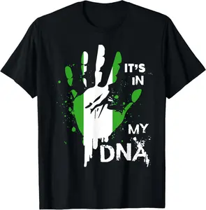 100% cotton Unisex Nigeria IT'S IN MY DNA Shirt Nigerian Flag Proud Fingerprint T-Shirt