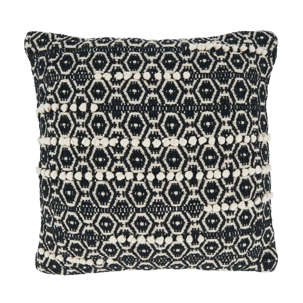 212 MAIN 18 in. Dual-Tone Moroccan Motif Square Throw Pillow with Poly Filling & Appliqués, Black & White, Sofa Cushion Decorations