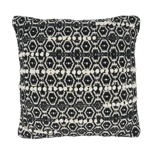 Saro  18 in. Dual-Tone Moroccan Design Square Throw Pillow with Poly Filling, Black & White