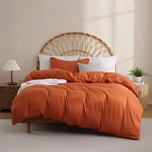 Burnt Orange Duvet Cover Set Twin Size, 2 Piece Microfiber Kids Duvet Cover with Pillow Sham, Zipper Closure, Comforter Not Included