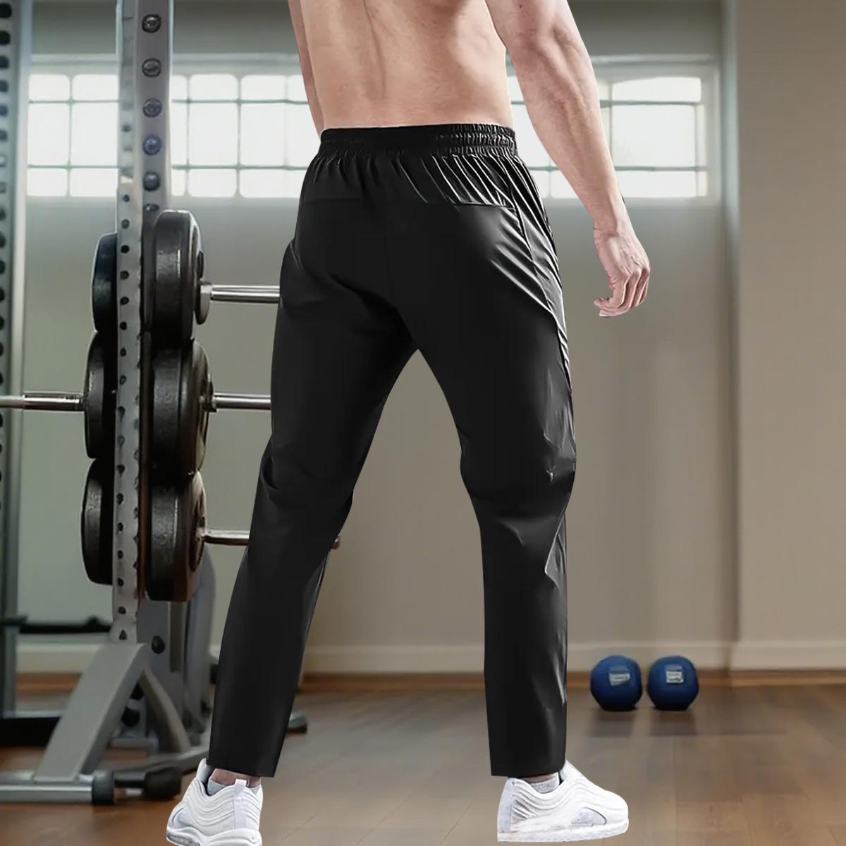 Men's Three-Piece Ice Silk Jogging Pants - Breathable - Stretchy Sports Trousers with Zippered Pockets - Suitable for Running, Fitness, and Outdoor Activities - Running Gear - Casual Sportswear - High Elasticity