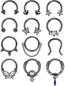 12 Pcs 16G Septum Rings for Women - Septum Piercing Jewellery Clicker Horseshoe Nose Piercing Jewelry - Surgical Steel Daith Helix Tragus Lip Cartilage Hoop Nose Rings