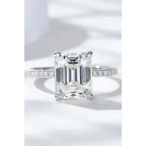 5 Carat Emerald-Cut Emerald-Cut Sparkala™ with Side Stones Ring (Platinum Over Pure Sterling Silver)