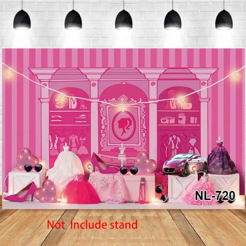 Photography Background Pink Balloons High Heels Sports Car Dreamy Scene Girl's Birthday Party Photo Studio Backdrop Party Decorations Banners Party Decoration Supplies Photo Backdrops Photoshoot Backdrop