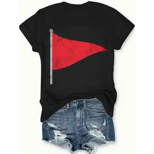 Red Flag T Shirt Black Casual Wear Personalized Unisex Women's Top All Season Comfortable Breathable Short Sleeve Tee Suitable For Any Outfit Made In Usa