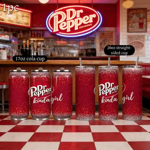 1pc 17/20oz Dr Pepper "kinda girl" Slogan Print, Est.1885, Stainless Steel Travel Mug, Portable Car Cup, Insulated Travel Drinkware, Keeps Drinks Hot or Cold, Durable Leak-Proof, Outdoor Use, Perfect Christmas & New Year Gift, Camping Essentials