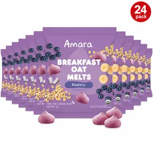 Amara Breakfast Oat Melts 24 Pack - Organic Non-GMO Snack with No Added Sugars for Busy Days & Kids