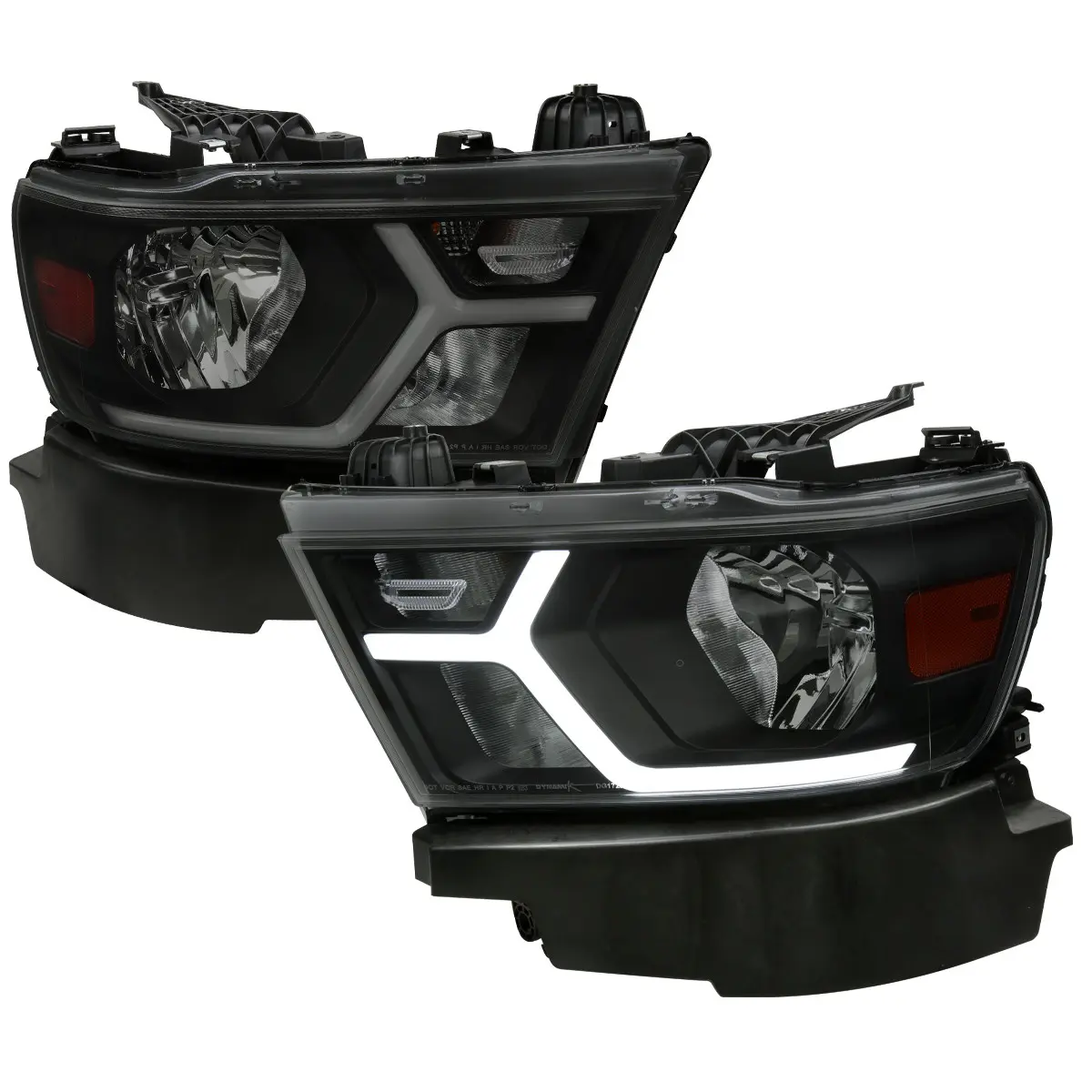 2019-2024 Dodge RAM 1500 Animated LED Bar Factory Style Headlights (Matte Black Housing/Smoked Lens)