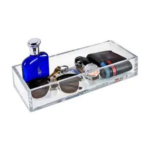 Azar Displays Large Deluxe Clear Acrylic Rectangle Tray Organizer for Desk or Counter, 2-Pack