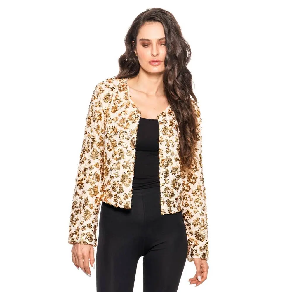 ADORE Sequin Embellished Cropped Jacket in Gold/Ivory