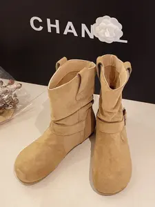 Women's Faux Fur Classic Mid Heel Boots, Side Buckle, Elegant Fashion Shoes, Suitable for Daily Wear and Special Occasions, Unique Design