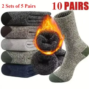 10 Pairs of Men's Socks Crew Classic Solid Mid-calf Work Socks 10 Pack 10 Set Plain Elastic Warm Casual Soft Dual Defense Socks for Fall Autumn Winter Comfy Man's Socks for Sports Athletic Daily Wear Running Traveling