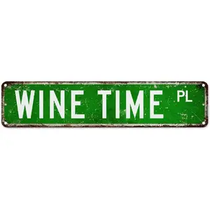 Wine Time" Vintage Metal Tin Sign - Retro Green Distressed Wall Art for Wine Lovers, Rustic Bar Decor, for Man Cave Plaque, Durable Metal Street Sign Style for Kitchen, Bedroom & Front Porch, for Man Cave Accessory |   Rustic Home Decor |   Metal Plaque,