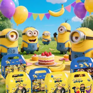 4pcs Minion Party Gift Bags, Candy Holder Paper Boxes, Birthday Gift Box, Perfect Party Decorations, Home Decor, Valentine Gifts, Party Favor Packs