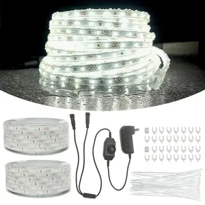 66ft Outdoor LED Rope Lights Waterproof, Flat & Flexible White Strip Lights, Dimmable Rope Lighting, 12v Rope Light for Outside, Indoor Bedroom, Kitchen, Pool, Backyards(2 Rolls of 33ft)
