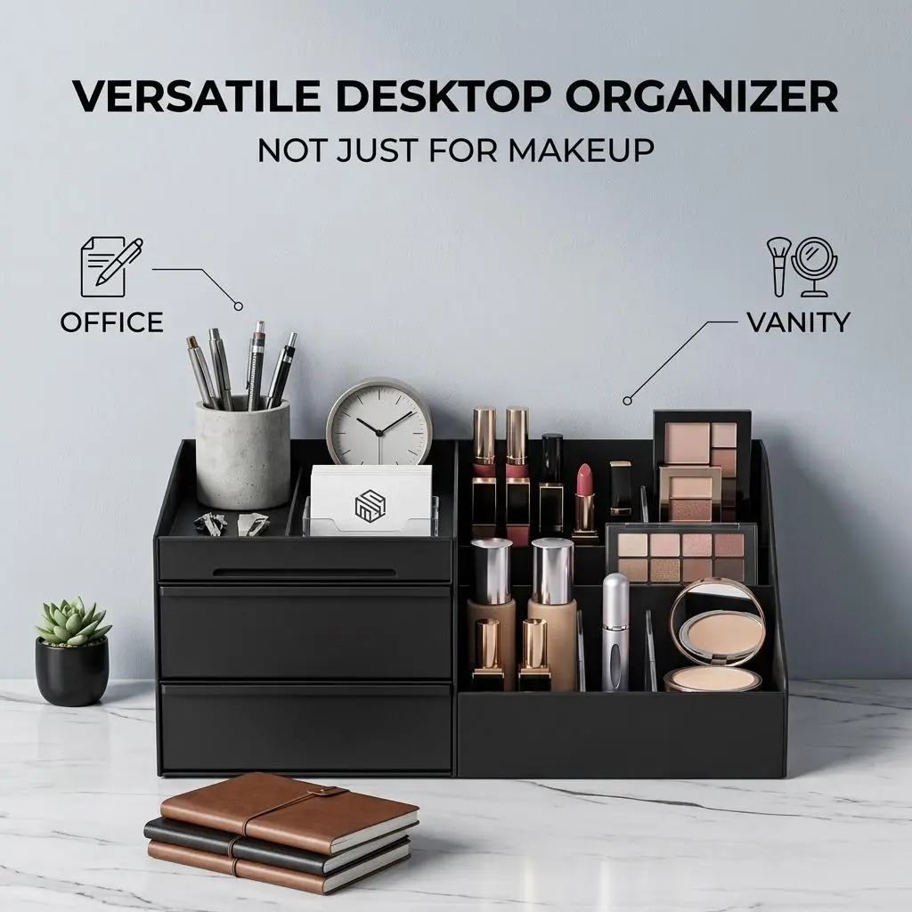 1pc Multi-Drawer Desktop Organizer Storage Box - Compact Cosmetic Organisers, Desk Tidy, Space Saver Home Organizer for Office Stationery & Vanity Desk Accessories, One Piece, Rectangular
