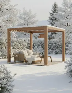 GAOMON Louvered Pergola 10 ft x10', Outdoor Pergola with Adjustable Louvered Roof, Reinforced Aluminum Frame, Integrated Drainage System, Hardtop Gazebo for Patio, Deck, Wood Grain