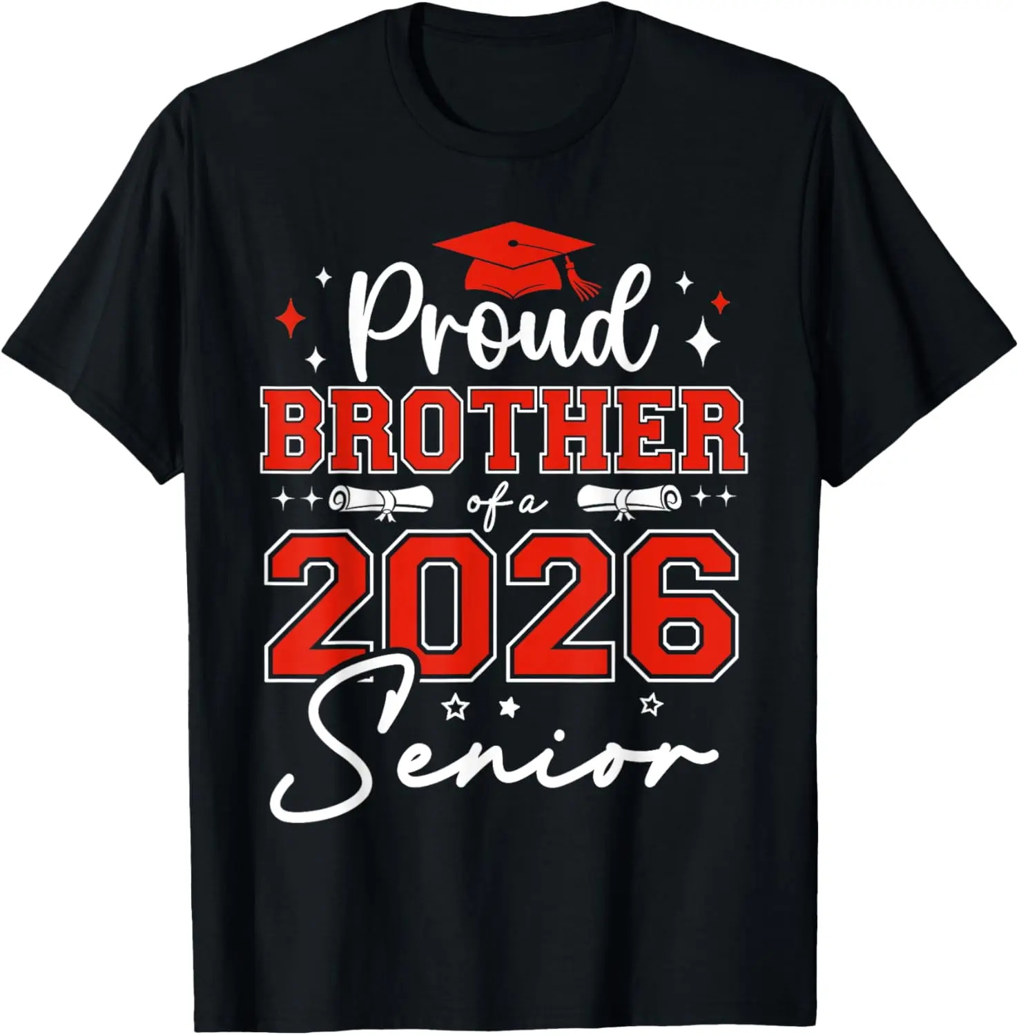 Women's 100% Cotton Everyday Distressed Graphic T-Shirt - Proud Brother of a 2026 Senior Graduate Clothes, Casual Women's Tshirt