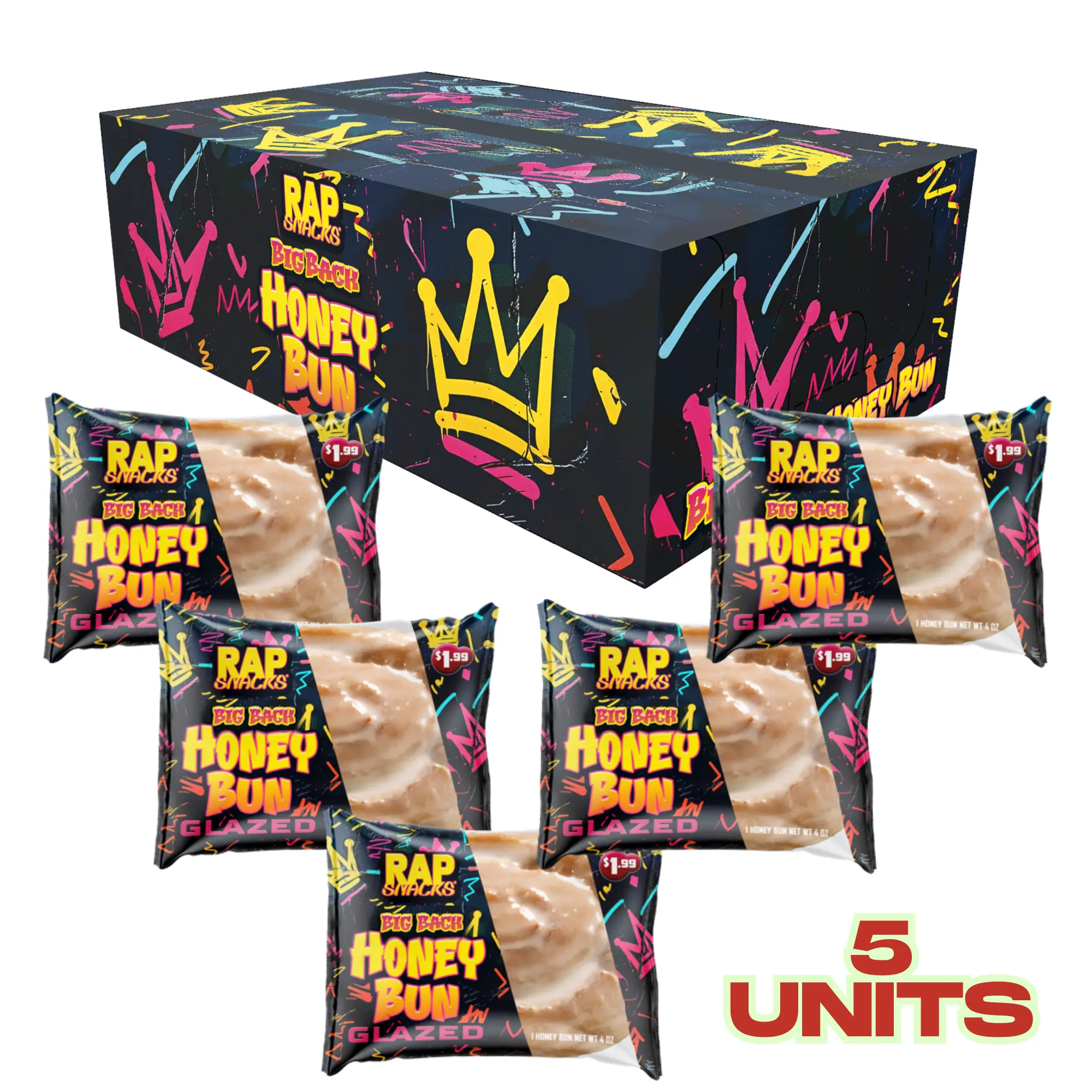 Rap Snacks Big Back Glazed Honey Bun Pack of 5