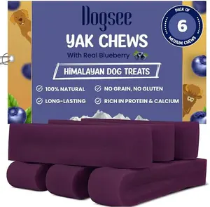 Dogsee Blueberry Flavor Himalayan Yak Cheese Dental Chews for Dogs - (Medium 6) 60% Protein, Dog Treats Healthy Cleans Teeth & Freshens Breath No Grain, No Gluten Dog Chews Rawhide Free