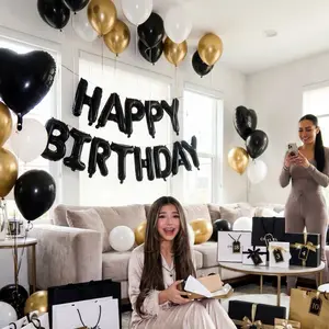 42Pcs 16-Inch Black "Happy Birthday" Letter Foil Balloons Set, Including Black, Gold foil balloon Decor party decoration birthday decoration, Balloon Garland, Backdrop