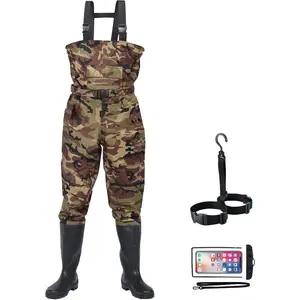 Waterproof Bootfoot Chest Waders for Men Women, 2-Ply Nylon/PVC Fishing Hunting Waders with Boots & Hanger