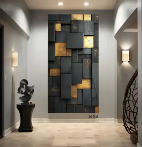 Black gold geometric canvas wall art, modern art home decoration, striped geometry, black gold block art canvas poster, suitable for living room, bedroom, kitchen, bathroom wall art decoration, realistic posters, room art, decorative gifts