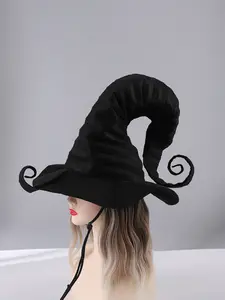 1PC Strange Lady Witch Hat - Large pleated black witch hat, pointed top rotating design, suitable as a decorative headwear for Halloween, Christmas, Carnival and New Year's parties. Gothic style, a must-have for parties and festivals