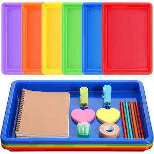 6Pack Colorful Plastic Art Trays, 6 Colors 16x12x1 Inch Stackable Activity Crafts Tray, Sensory Serving Organizer for DIY Projects, Beads, Painting, Jewelry, School Classroom DIY Projects