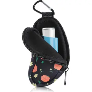 Asthma Inhaler Holder Protect Portable Bag Carrying Holder Neoprene Travel Inhaler Mini Bag for L-shaped Inhaler, Inhaler Not Included (Flower)