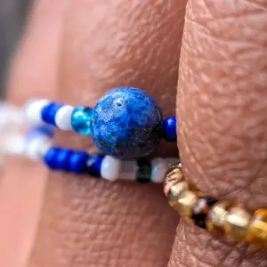 YEMỌNJA - Òrìṣà Yemọnja Elekẹ Stretchy Stim Rings, Vibrant Deep Blue and Pearlescent, Matte, & Silverlive Charlotte-Cut Czech Seed Beads, Handcrafted Beaded Design, Unique Shape and Style