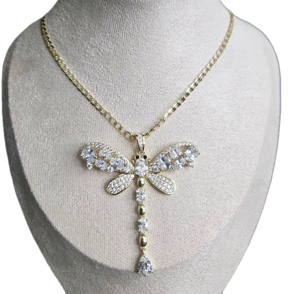 Large, Multicolor Dragonfly Necklaces of High Quality 14K Laminated Gold