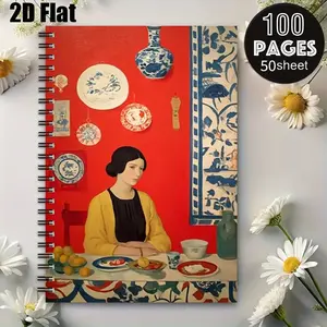 1 Spiral Coil Notebook 5.7x8.26 inch, featuring artistic painting design, durable binding, ideal for daily journaling, travel notes, study notes, perfect gift for art lovers, suitable for Thanksgiving, Christmas, birthdays and daily use [2D] Flat