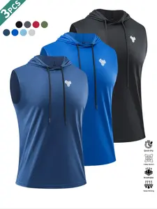 Men's Graphic Print Hooded Sports Top, Breathable Quick Drying Hooded Sleeveless Top for Gym Workout Running Cycling Fishing, Casual Sportswear for Men, Gym Workout Clothes, Athletic Sports Clothing, Athletic Fashion Activewear