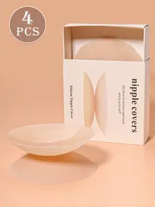 4 pieces of solid self-adhesive silicone nipple covers, invisible convex point-free thin style Nipple Covers, suitable for formal wear, weddings, halter dresses, bikinis, dresses, strapless elastic bras, washable and reusable elastic bras.