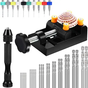 37 Pieces Hand Twist Drill Tool Set, Miniature Pin Vise Drill Bit, Bench Vice for Craft Carving Resin DIY Jewelry Making(0.3-1.2 Mm)