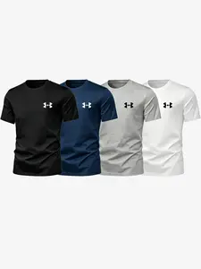 4-Piece Short Sleeve Set, Sporty Fitness Wear, Simple Logo Print, Quick-Dry Breathable Fabric, Unisex, All Seasons, Casual Style