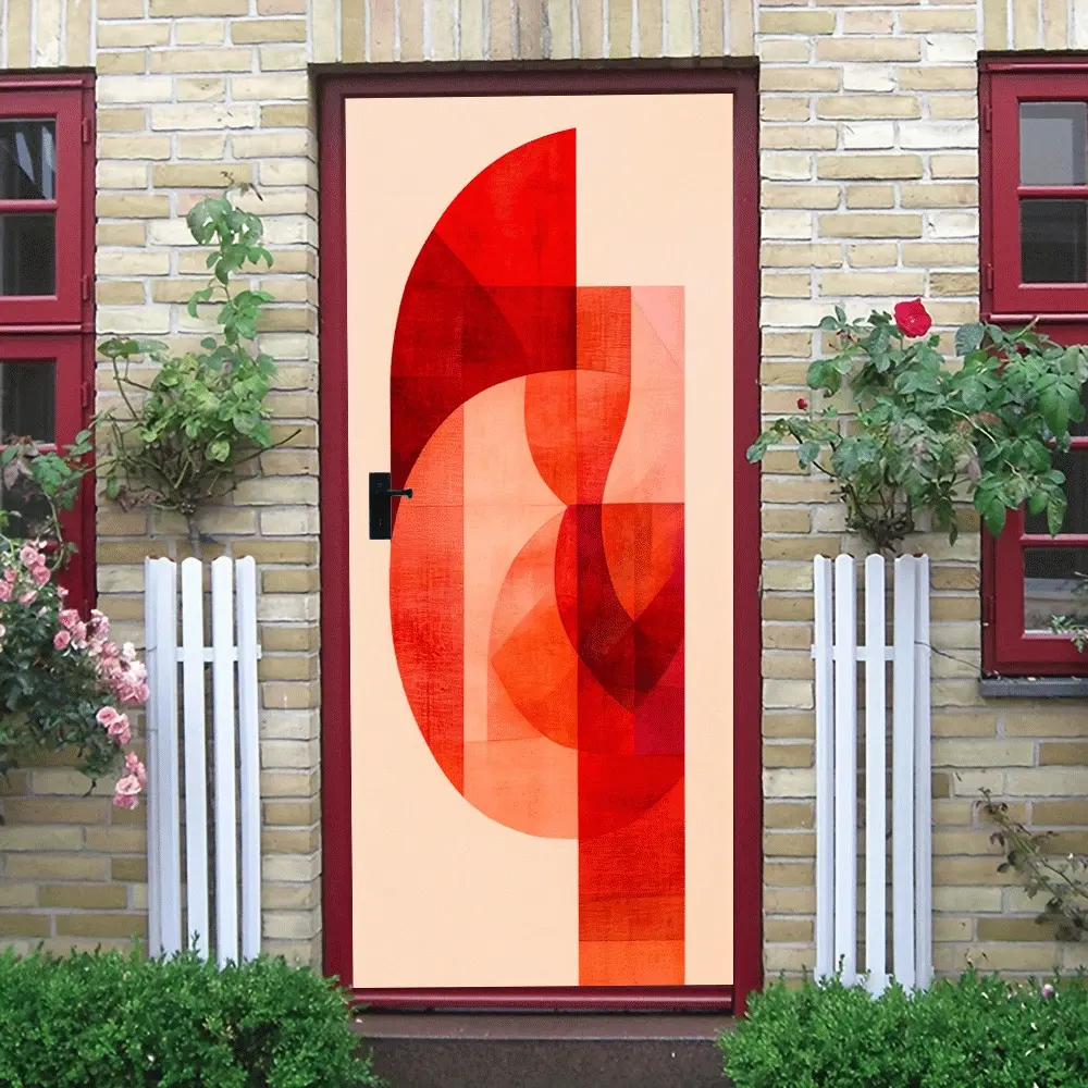 2pcs Modern Abstract Geometric Red Decorative Door Wall Stickers Self Adhesive Removable Art Decals for Living Room Entrance Bedroom Background Wall Home Decor Creative Wall Murals  Collage Self-Adhesi