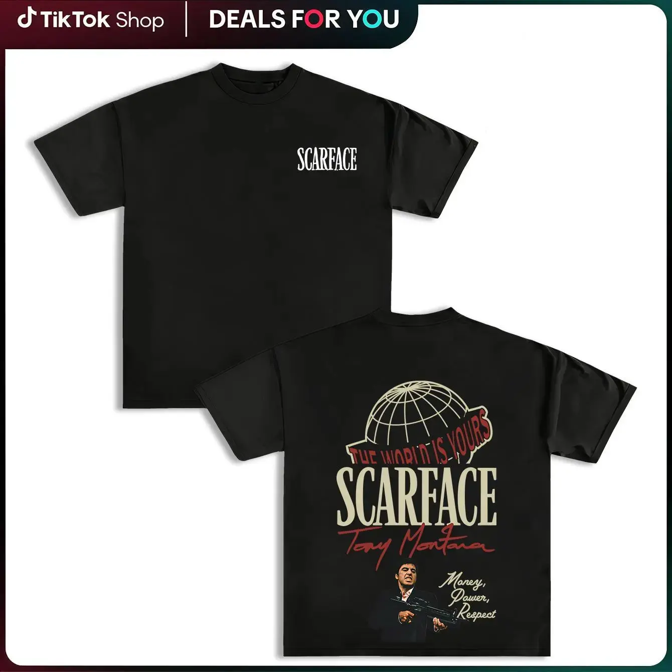 Tony Montana Scarface Two Sides Tee |   The World is Yours Y2K Streetwear Graphic |   Mens Casual Crewneck Vintage Shirt