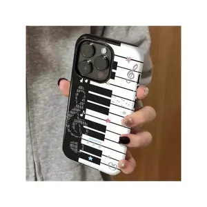Retro Black And White Piano Cute Little Star Musical Note Love Creative Hard Shell Full Cover Anti-Fall  Apple Two-In-One Fashion Mobile Phone Case Suitable For IPhone16pro,15,14,13,12,11Promax,7/8plus Series Protective Cover ,Suitable For IPhone 17 Air