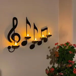 Vintage European Musical Note Wall Sconces, Black Iron Tealight Candle Holders, Romantic Wall Decor for Living Room Perfect Gift for Music Lovers & Dining# GLOBAL PICKS