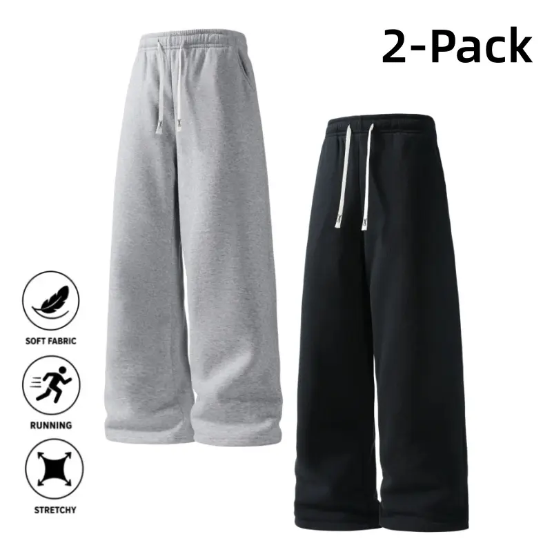 2-Pack Men's Baggy Sweatpants, Loose Wide Leg Open Bottom Sweat Pants with Drawstring Waist, Soft Casual Athletic Pants for Gym and Running