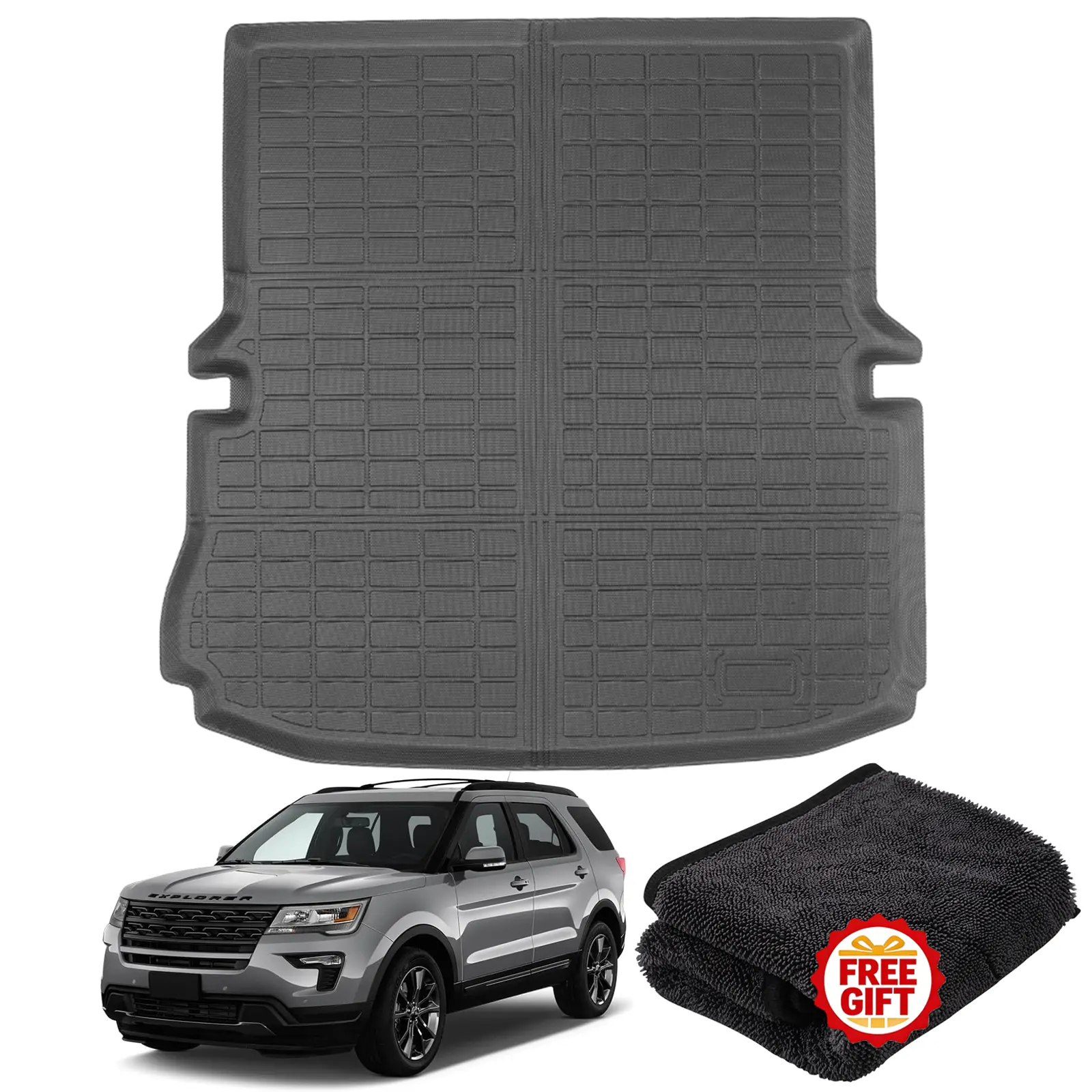 Canvcle Cargo Liner for Ford Explorer 2011-2019 All Weather Trunk Mat 3D Anti-Slip Rear Liner Black TPE Protector Non-Slip Scratch-Resistant Easy Clean