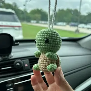 Cute Crochet Turtle Car Rearview Mirror Hanging Ornament, Handmade Crochet Car Interior Decoration, Car Rearview Mirror Hanging Accessories, Car Interior Accessory