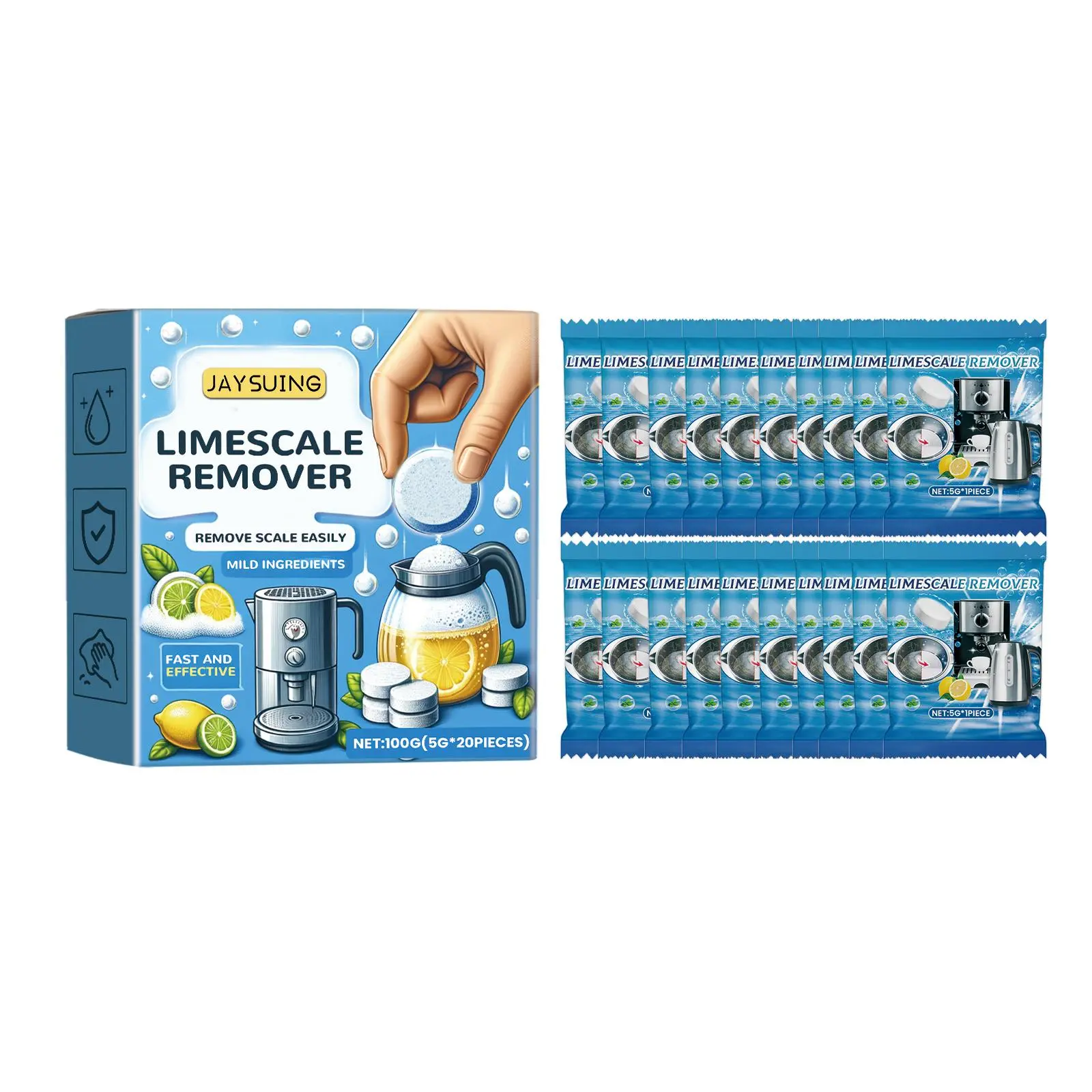 Jaysuing Multi-Purpose Scale Removal Effervescent Tablet Scale Cleaning Effervescent Tablet Electric Kettle Scale Cleaning Tablet