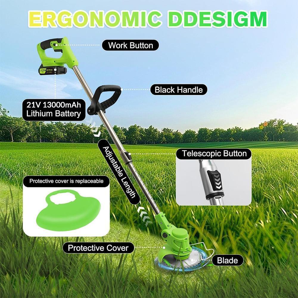 KEPEAK High-Efficiency Cordless Grass Trimmer - Battery-Powered Weed Eater & Brush Cutter Tool with 3 Blades, 68db Quiet Run, Portable, Lightweight Ergonomic Grass Trimmer Handle for Garden Yard Trimming, Ideal for Fathers