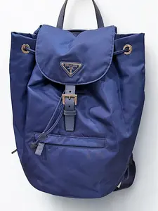 Pre-owned PRADA Nylon Backpacks Medium Backpack in Blue with Adjustable Straps